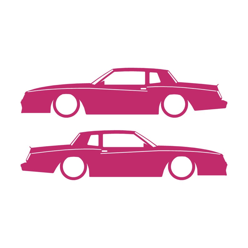 Set Of 2 Car Silhouette Decal Stickers For Chevrolet Monte Carlo SS 4th Gen Outline Coupe Pink