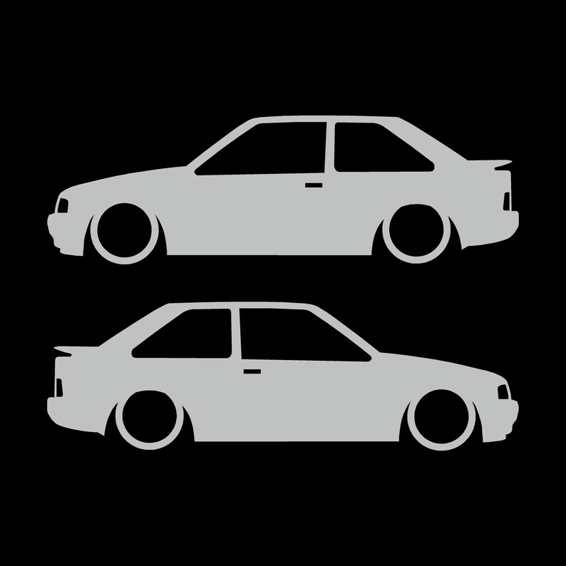 Set Of 2 Car Silhouette Decal Stickers For Ford Escort Mk4 RS Turbo XR3i Light Grey