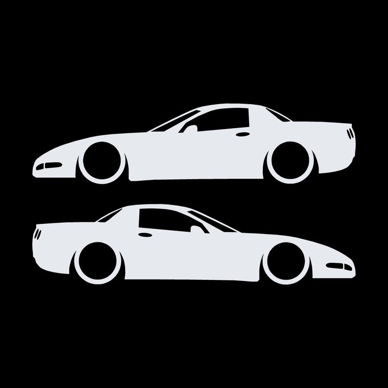 Juego de 2 pegatinas decorativas con silueta de coche rebajado para Chevrolet Corvette C5 Z06 Hardtop Coupé Blanco