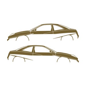 Set Of 2 Lowered Car Silhouette Decal Stickers For Fiat Coupe Gold