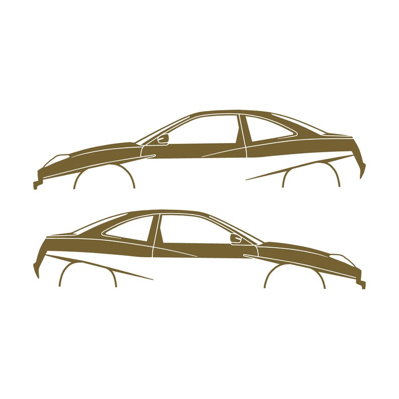 Set Of 2 Lowered Car Silhouette Decal Stickers For Fiat Coupe Gold