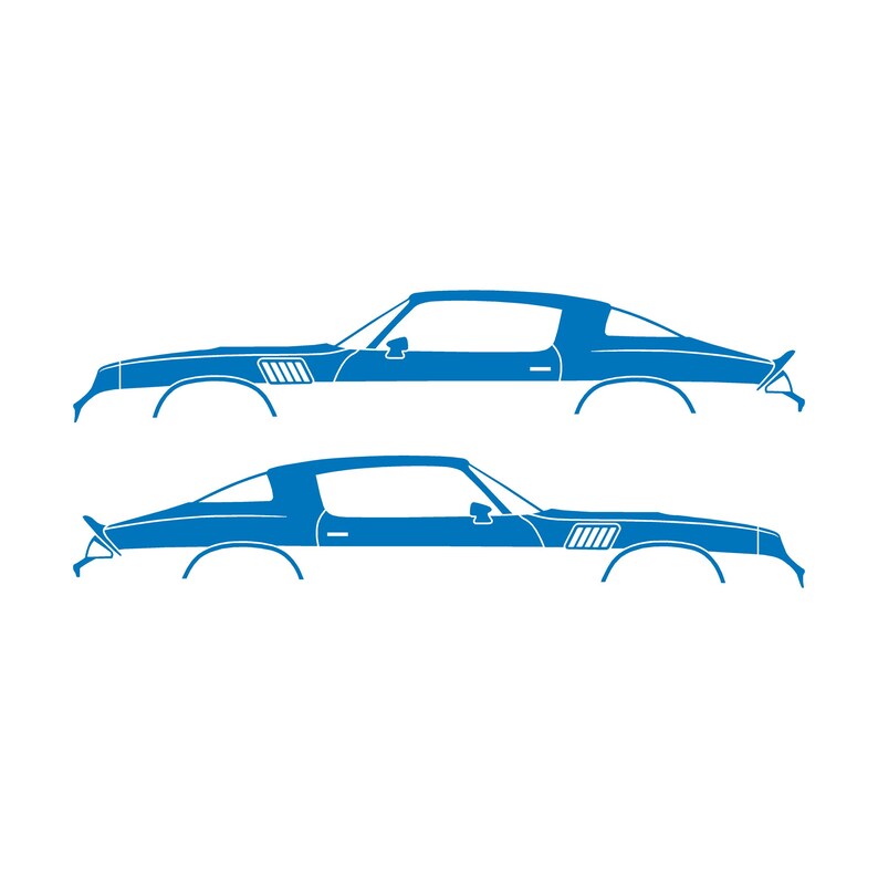 Set mit 2 Auto-Silhouette-Aufklebern für Chevrolet Camaro Z28 2. Generation 1978-79 Coupé Sky Blue