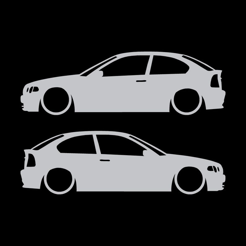 Juego de 2 pegatinas decorativas con silueta de coche rebajado para BMW E46 Compact Hatchback Plata