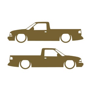 Juego de 2 calcomanías con silueta de auto rebajado para Chevrolet S10 de segunda generación, cabina simple, 1998-2004 Oro