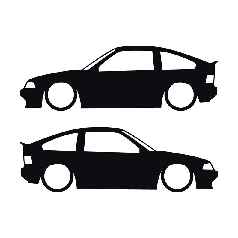 Set Of 2 Lowered Car Silhouette Decal Stickers For Honda CRX Si AF 1984–1987 1st Gen Black