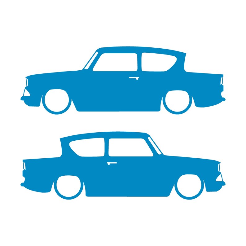 Lot de 2 autocollants silhouette de voiture pour Ford Anglia 105e Light Blue