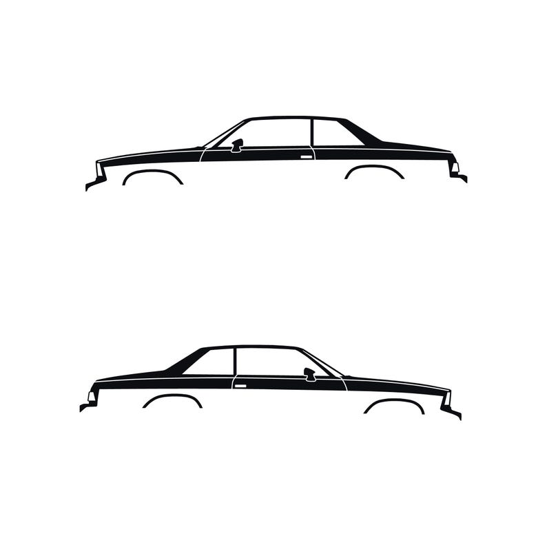 Set Of 2 Lowered Car Silhouette Decal Stickers For Chevrolet Malibu G-Body Coupe Black