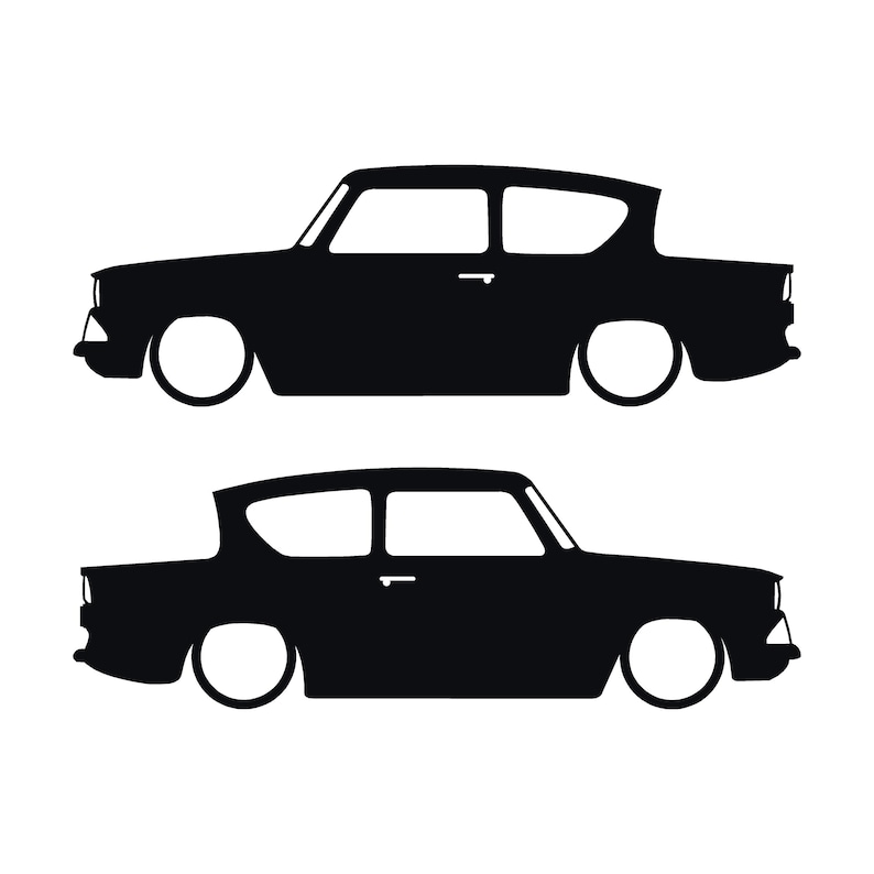 Lot de 2 autocollants silhouette de voiture pour Ford Anglia 105e Noir