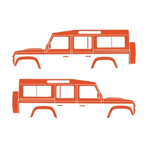Juego de 2 pegatinas con silueta de coche para Land Rover Defender 110 Classic Wagon Naranja