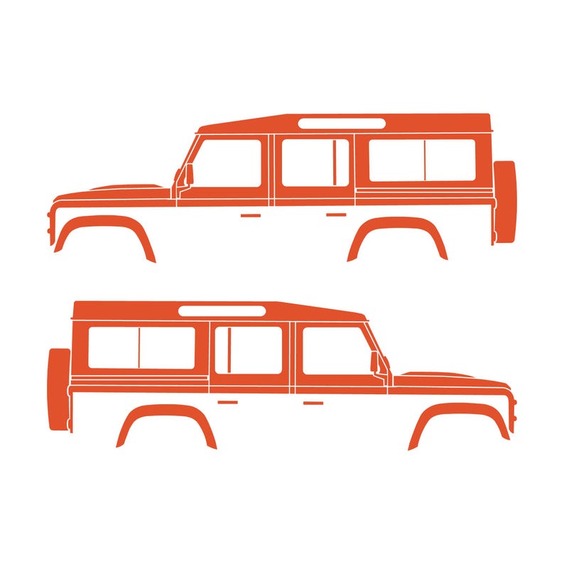 Juego de 2 pegatinas con silueta de coche para Land Rover Defender 110 Classic Wagon Naranja