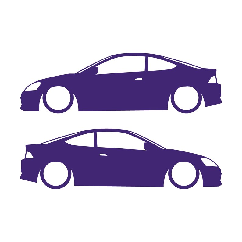 Set Of 2 Lowered Car Silhouette Decal Stickers For Acura RSX DC5 Coupe Purple