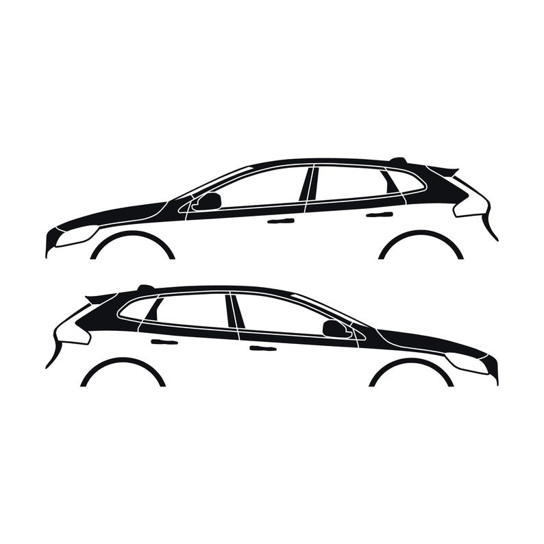Set Of 2 Car Silhouette Decal Stickers For Volvo V40 2012-19 Black