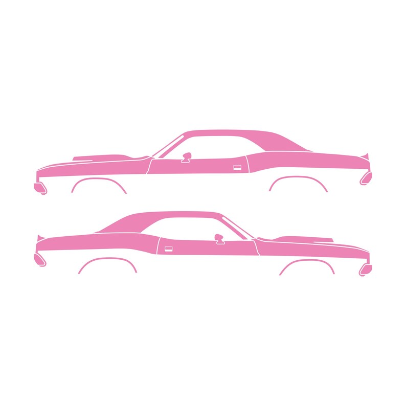 Set Of 2 Car Silhouette Decal Stickers For Dodge Challenger Shaker Hood Classic Hardtop 1st Gen 1970-74 Soft Pink