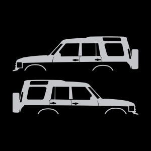 Set mit 2 Auto-Silhouette-Aufklebern für Land Rover Discovery Classic S2 Silber