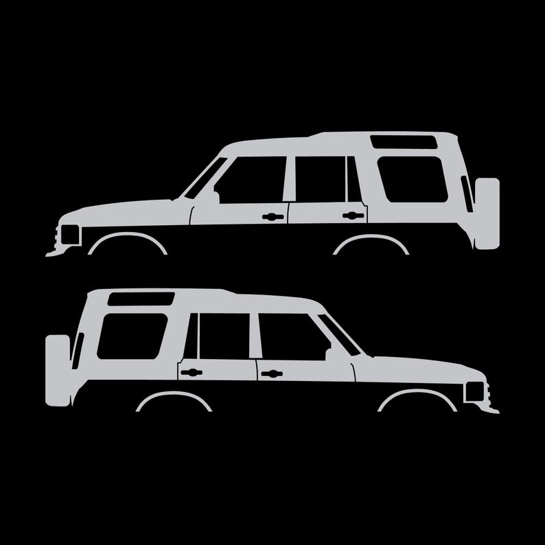 Set mit 2 Auto-Silhouette-Aufklebern für Land Rover Discovery Classic S2 Silber