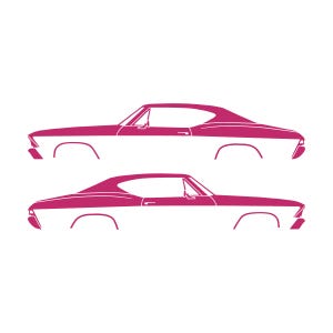Set Of 2 Car Silhouette Decal Stickers For 1968 Chevrolet Chevelle SS Malibu Hardtop Coupe Pink