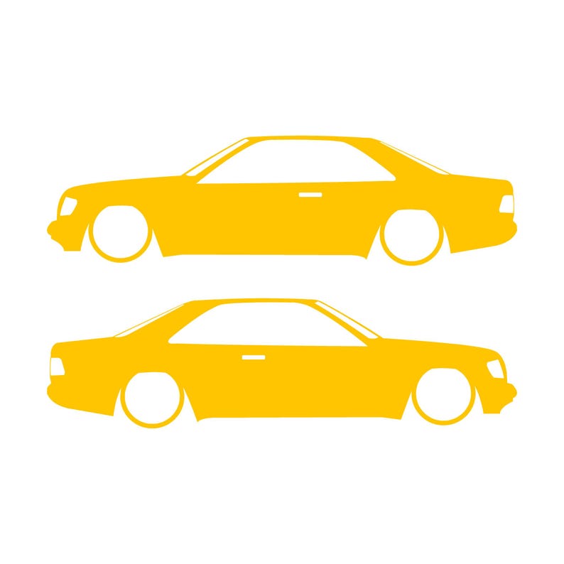 Set Of 2 Car Silhouette Decal Stickers For The Mercedes C124 E-Class W124 Coupe Yellow