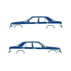 Set Of 2 Car Silhouette Decal Stickers For The Mercedes 190e Blue