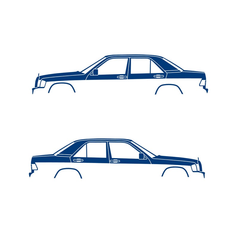 Set Of 2 Car Silhouette Decal Stickers For The Mercedes 190e Blue