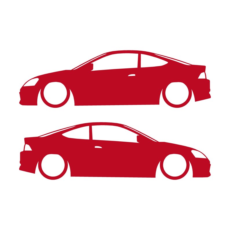 Set Of 2 Lowered Car Silhouette Decal Stickers For Acura RSX DC5 Coupe Red