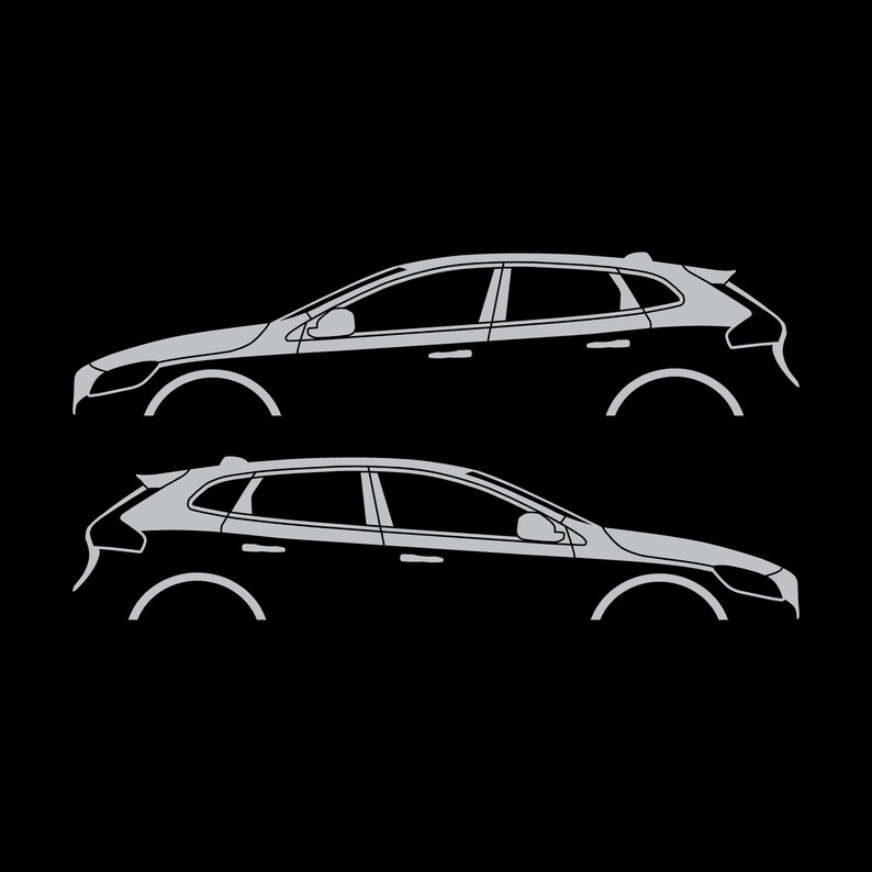 Set Of 2 Car Silhouette Decal Stickers For Volvo V40 2012-19 Silver