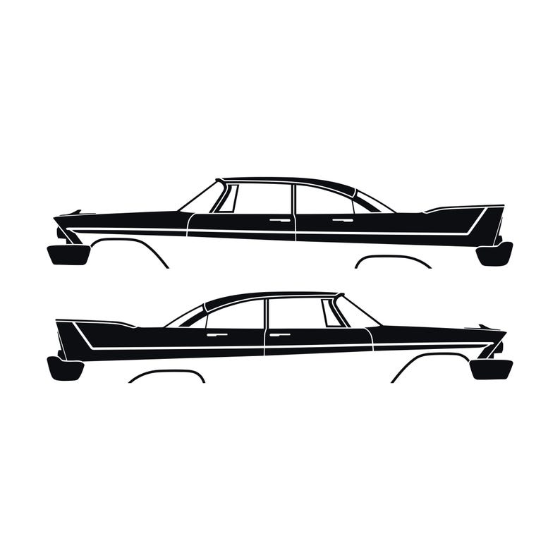 Set Of 2 Car Silhouette Decal Stickers For 1957-58 Plymouth Belvedere Sport Fury 4-door Black