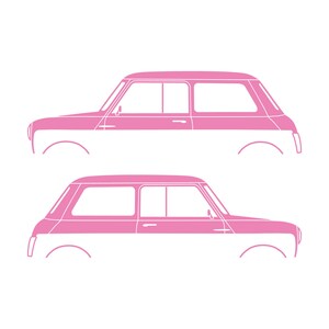Set Of 2 Car Silhouette Decal Stickers For Classic Mk2 Mini Cooper Hatchback Soft Pink