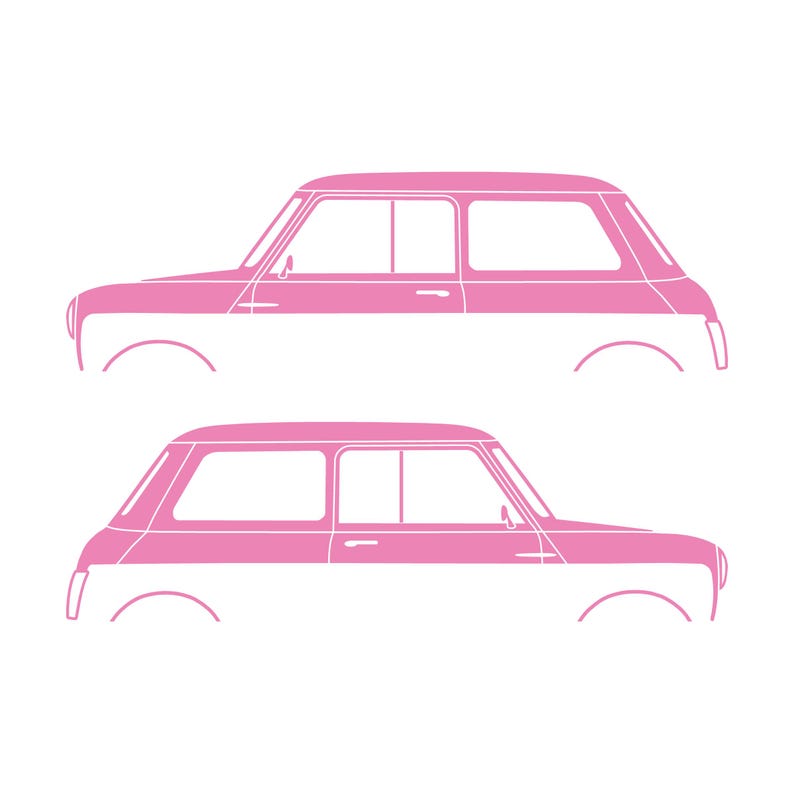 Set Of 2 Car Silhouette Decal Stickers For Classic Mk2 Mini Cooper Hatchback Soft Pink