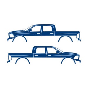 Set med 2 silhuettdekaler för Dodge Ram Crew Cab 4:e generationen 2010-18 Blå