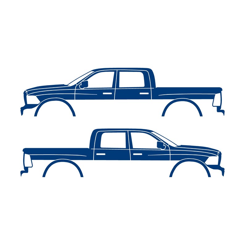Set med 2 silhuettdekaler för Dodge Ram Crew Cab 4:e generationen 2010-18 Blå