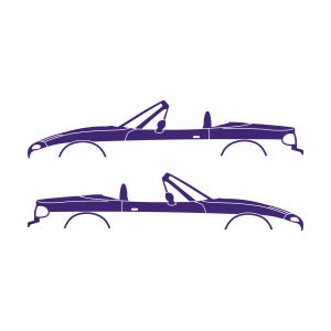 Set Of 2 Lowered Car Silhouette Decal Stickers For Mazda Miata MX5 NA Purple