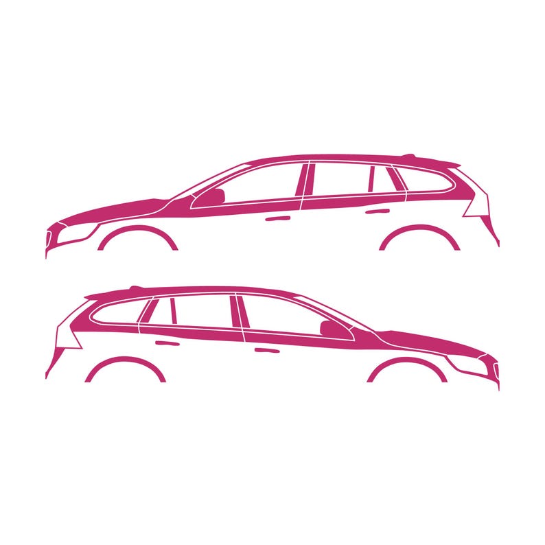 Set Of 2 Car Silhouette Decal Stickers For Volvo V60 2011-18 1st Gen Pink