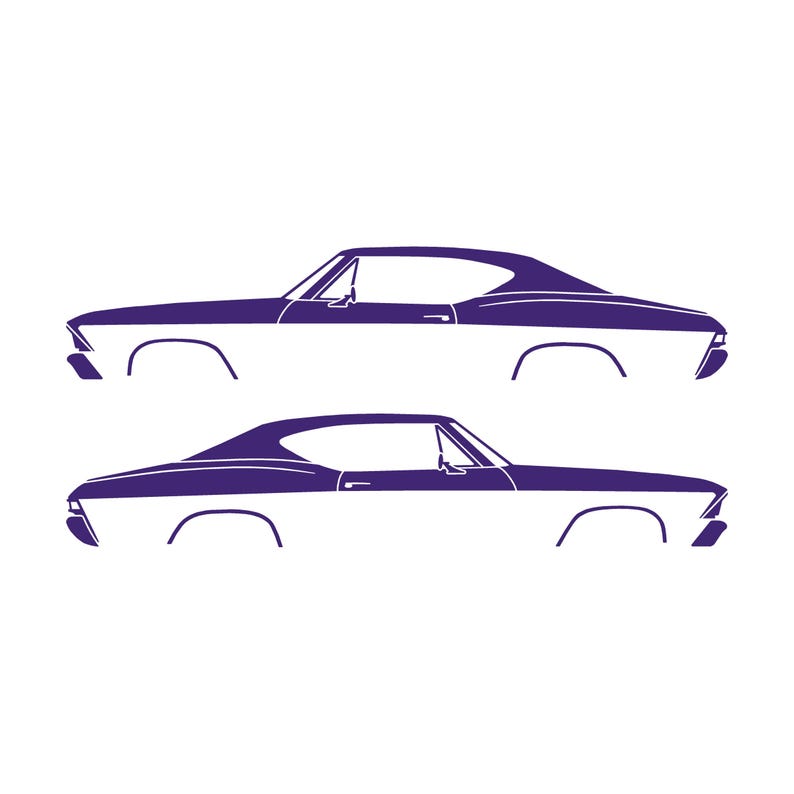 Set Of 2 Car Silhouette Decal Stickers For 1968 Chevrolet Chevelle SS Malibu Hardtop Coupe Purple
