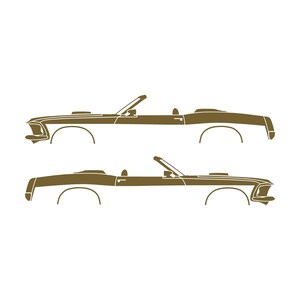 Conjunto de 2 adesivos com a silhueta de um carro rebaixado para Ford Mustang Conversível de 1969. Ouro