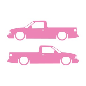 Juego de 2 calcomanías con silueta de auto rebajado para Chevrolet S10 de segunda generación, cabina simple, 1998-2004 Soft Pink