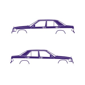 Set Of 2 Car Silhouette Decal Stickers For The Mercedes 190e Purple