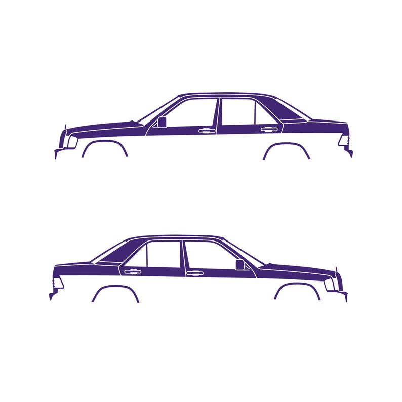 Set Of 2 Car Silhouette Decal Stickers For The Mercedes 190e Purple