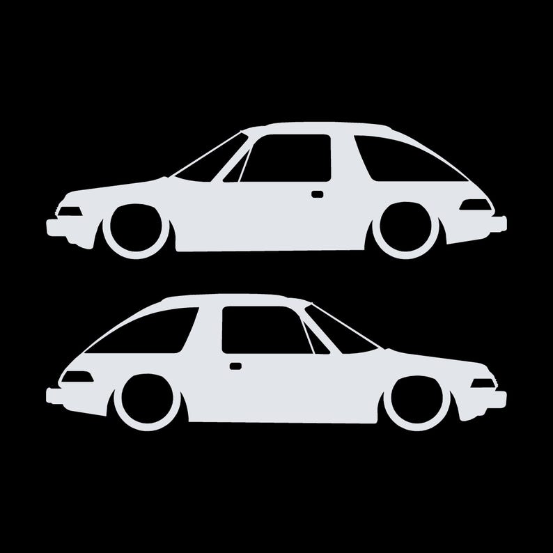 Juego de 2 pegatinas decorativas con silueta de coche rebajado para AMC Pacer Classic Blanco
