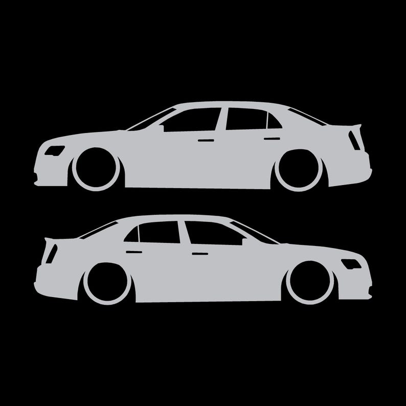 Juego de 2 pegatinas con silueta de coche rebajado para Chrysler 300 SRT de segunda generación. Plata