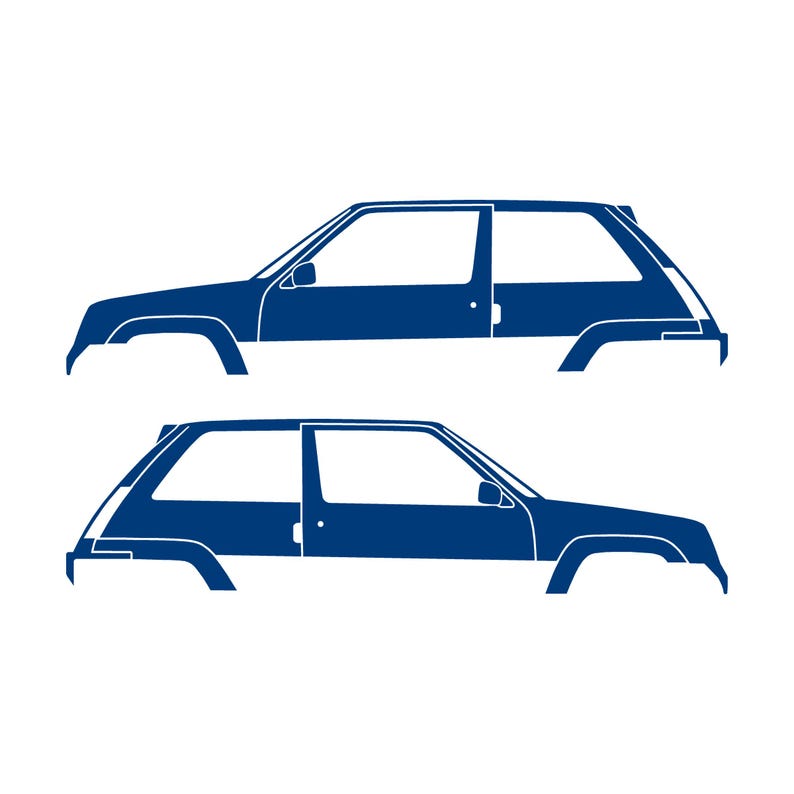 Set Of 2 Car Silhouette Decal Stickers For Renault 5 GT Turbo Blue
