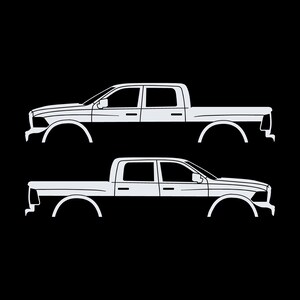 Set med 2 silhuettdekaler för Dodge Ram Crew Cab 4:e generationen 2010-18 Vit