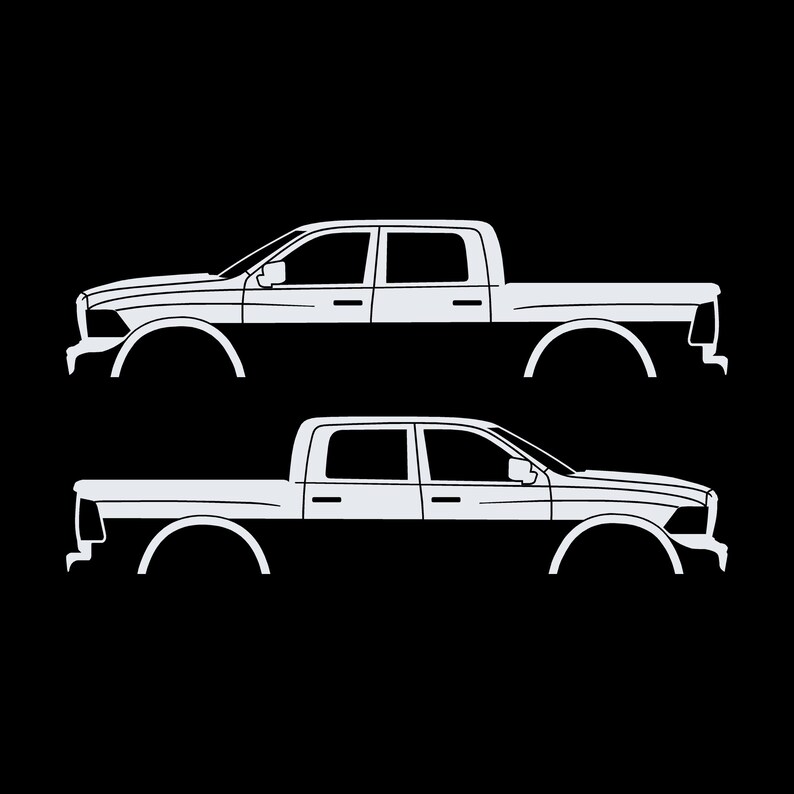 Set med 2 silhuettdekaler för Dodge Ram Crew Cab 4:e generationen 2010-18 Vit