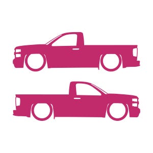 Set Of 2 Lowered Car Silhouette Decal Stickers For Chevrolet Silverado Reg Cab 2014-19 Pink
