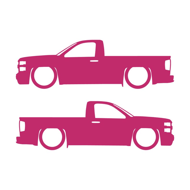 Set Of 2 Lowered Car Silhouette Decal Stickers For Chevrolet Silverado Reg Cab 2014-19 Pink