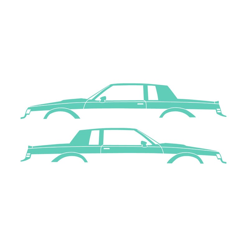 Set Of 2 Lowered Car Silhouette Decal Stickers For Buick Grand National Mint