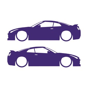 Set Of 2 Lowered Car Silhouette Decal Stickers For Nissan GT-R R35 Purple