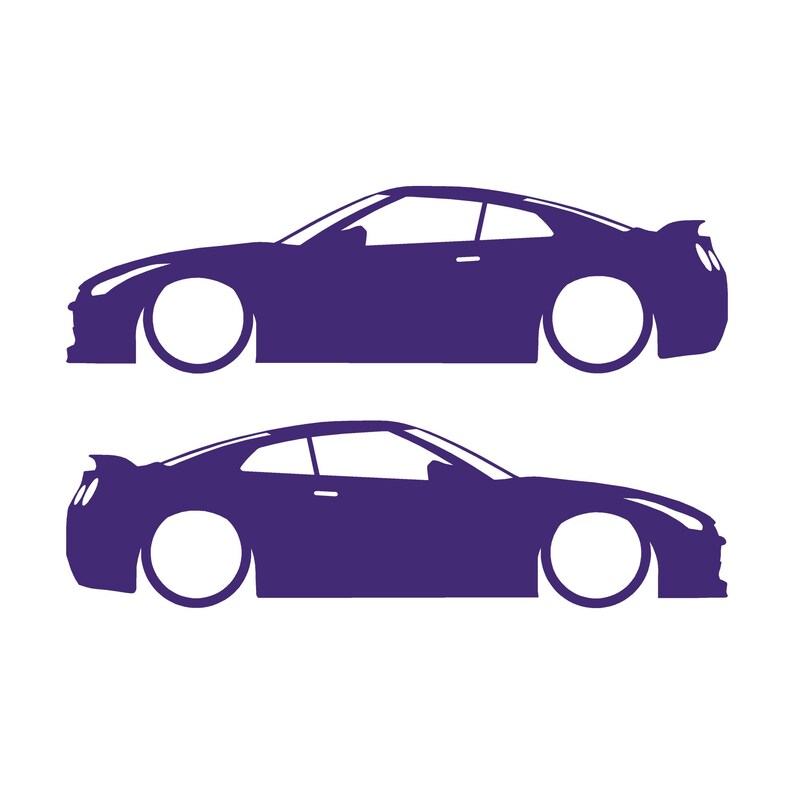 Set Of 2 Lowered Car Silhouette Decal Stickers For Nissan GT-R R35 Purple