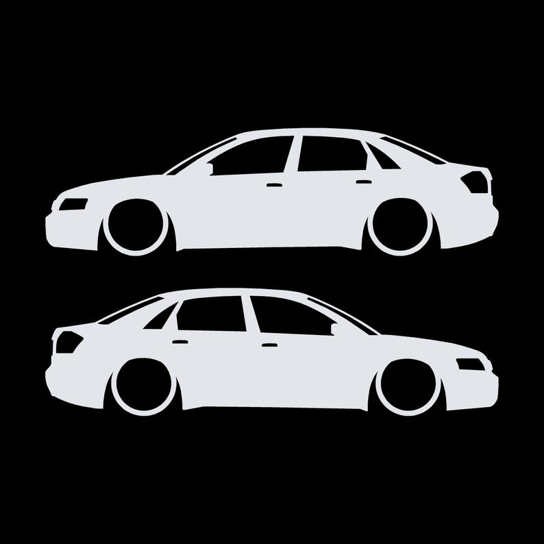 Set Of 2 Lowered Car Silhouette Decal Stickers For Audi A4 S6 B6 Saloon Sedan White