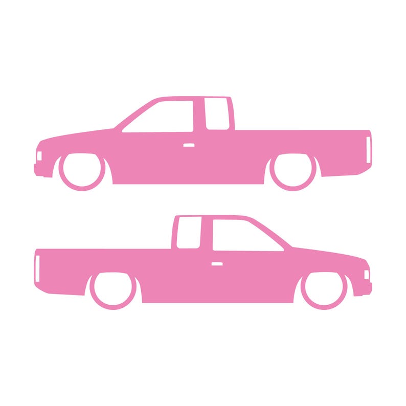 Set Of 2 Lowered Truck Silhouette Decal Stickers For Nissan Hardbody Ext Cab D21 Pickup Soft Pink