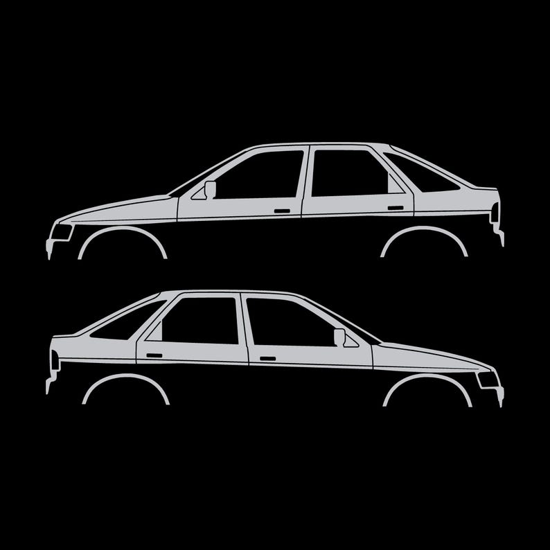 Set Of 2 Car Silhouette Decal Stickers For Ford Escort Mk5 5-door Hatchback Silver